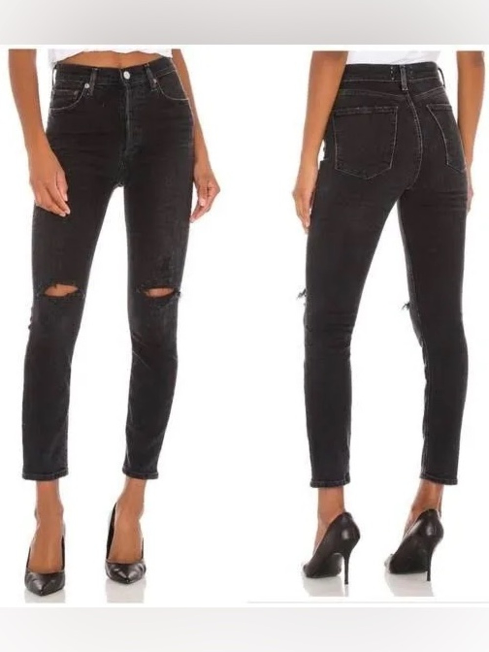 AGOLDE | Jeans | Nico High Rise Slim in Cassette Black Knee Rips